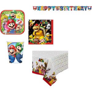 Amscan – Super Mario – Feestpakket – Tafelkleed – Bordjes – Bekers – Servetten – Slinger – Versiering - Kinderfeest.