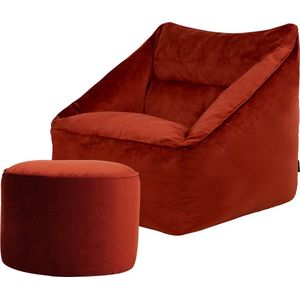 icon “Natalia” Fluwelen Zitzak en Hocker, Terracotta, XXL Zitzakstoel, Zitzakfauteuil Volwassenen met Vulling, Woonkamerzitzakken