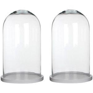 Mica Decorations Stolp Hella - 2x - glas en wit eikenhout - 23 x 38 cm - Home Deco stolpen - Woonaccessoires