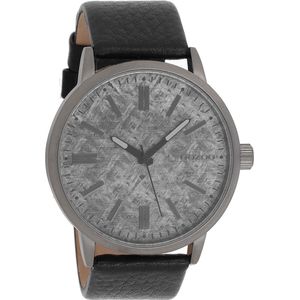 OOZOO Timepieces - Titanium horloge met zwarte leren band - C9409
