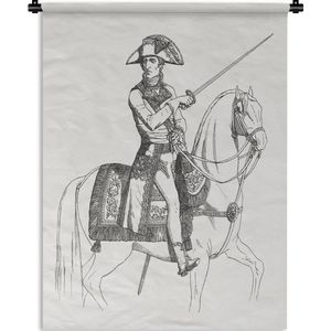 Wandkleed Napoleon Bonaparte illustratie - Illustratie van Napoleon Bonaparte op een paard met een witte achtergrond Wandkleed katoen 60x80 cm - Wandtapijt met foto
