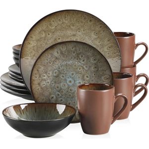 Serviesset - Serviessets - Serviesset 8 persoons - Vintage Bruin - Porselein - 32-Delig Servies - Dinerbord - Dessertbord - Kom - Mok