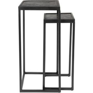 Sidetable Zwart Vierkant - Set van 2 - Visgraat - 30x30x63cm - Tafels Parker Hoog - Giga Meubel