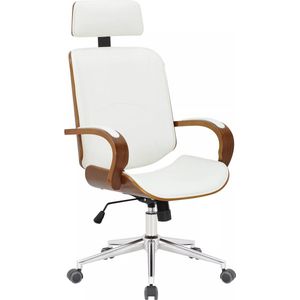 In And OutdoorMatch Fabia Bureaustoel Layne - Wit - Op wielen - Kunstleer - Voor volwassenen - Ergonomische bureaustoel - In hoogte verstelbaar 45-52cm