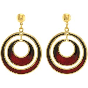 Behave Dames oorbellen hangers rond goud-kleur en rood 5 cm