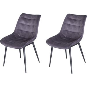 iBella Living Lille eetkamer stoel set van 2 antraciet grijs zwart stalen poten design velvet