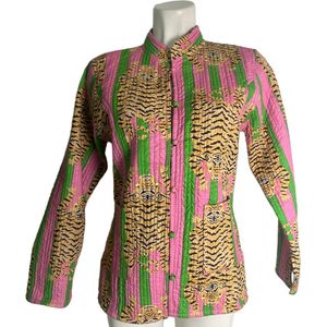 HS Reversible Jas – Roze/Groene Tijgerprint & Panterprint – 100% Katoen – S/M & L/XL