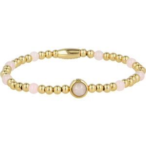 *My Bendel - Leuke gouden kralenarmband met Rose Quartz edelsteen - Bedelarmband met bijzondere combinatie van Rose Quartzedelsteen en edelstaal - Met luxe cadeauverpakking