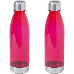 4x Stuks kunststof waterfles/drinkfles transparant rood met Rvs dop 700 ml - Sportfles - Bidon