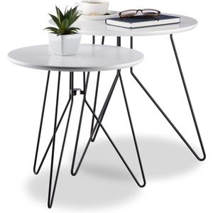 Ronde bijzettafel set van 2 - modern design - wit/zwart - tafelblad 40 & 48 cm Ø