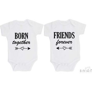 100% katoenen Rompers 2-pack ""Born together Friends forever"" Unisex Katoen Wit/zwart Maat 56/62