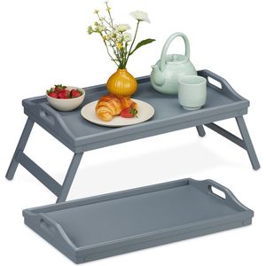Relaxdays bedtafel inklapbaar - set van 2 - voor op bed - bamboe - 24 x 60 x 30 cm - dienblad