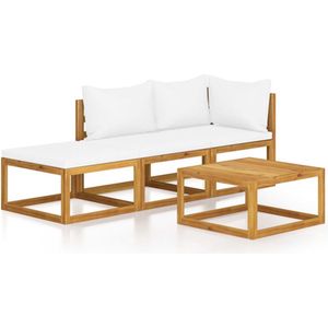 vidaXL - 4-delige - Loungeset - met - kussens - massief - acaciahout - crème