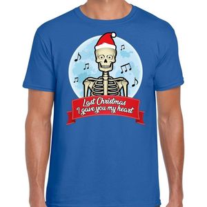 Fout Kerst shirt / t-shirt - Last Christmas i gave you my heart - blauw voor heren - kerstkleding / kerst outfit M