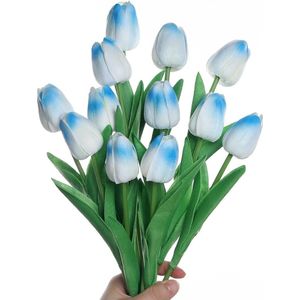 12 stks Kunstmatige Tulpen Real Touch Latex Nep Tulpen Bloemen Boeketten Bloemstuk voor Thuis Kamer Bruidsboeket Feest Middelpunt Decor, Blauw