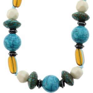 Behave Ketting van touw met turquoise en bruine kralen