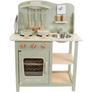 Bandits & Angels Houten Kinderkeuken Chef Deluxe Green vanaf 2 jaar voor Jongens en Meisjes - Aanrechthoogte 46 cm - incl. 8 Accessoires - Kinder Keuken Groen - Keukentje Hout