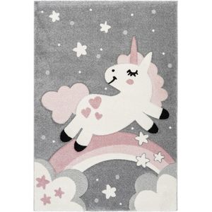 Tapijtenloods Amigo Kinderkamer Vloerkleed Unicorn Laagpolig Grijs Roze- 120x170 CM