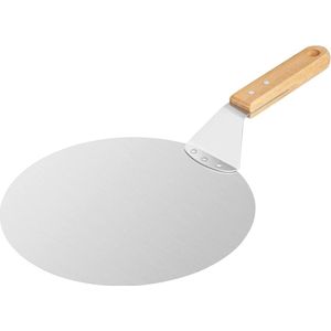Ronde Pizzaschep met Houten Handvat en Metalen Dienblad – 25 cm lengte Pizzaschep