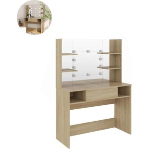 Kaptafel met spiegel en verlichting - Make up tafel - Make up - Toilettafel - Met lades - Bruin
