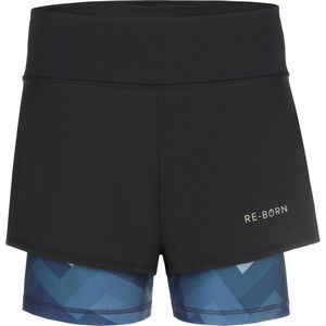 Re-Born Sport 2-laagse Short Dames - zwart met blauw -Maat L