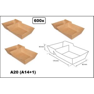 600x Frietbakje A20 (A14+1) met sausvak kraft - Grote friet - Friet patat frites kibbeling saus friet bakje snack diner food