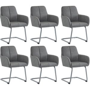 Merax Set van 6 Eetkamerstoelen met Armleuningen – Grijs Kunstleer – Ergonomisch Design