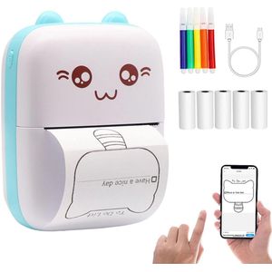 NAXSIR Draadloze Bluetooth Thermische Miniprinter - Multifunctioneel met 5 * Printerpapier en 5 Kleurrijke Pennetjes - Ideaal voor Foto's, Lijsten & Ontvangstbewijzen-blauw