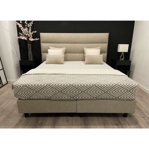 Boxspring - 140x220 - Modesto - incl. Hotel matras XXL 7-zones Pocketvering 25cm dik - Geveerde Boxen - Beige