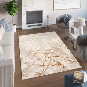 Tapiso Golden Vloerkleed Beige Tapijt Laagpolig Maat- 140x200