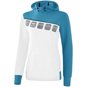 Erima Teamline 5-C Sweatshirt met Capuchon Dames Wit-Oriental Blue-Colonial Blue Maat 40