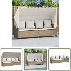 The Living Store Ligbed met Luifel PE-rattan Tuinmeubel - Beige - Verstelbaar en Comfortabel