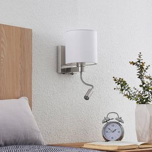 Lucande - wandlamp - 1licht - staal, aluminium, textiel - H: 45.4 cm - E27 - gesatineerd nikkel, wit