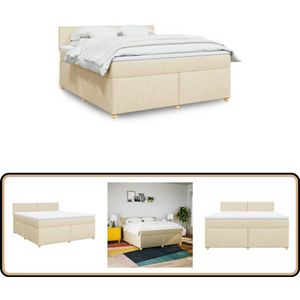 vidaXL Boxspring met matras stof crèmekleurig 180x200 cm