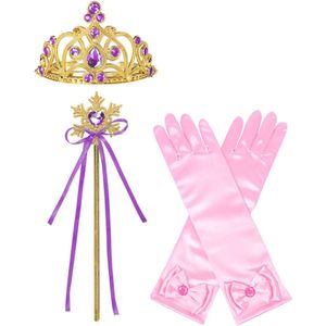 Het Betere Merk - Prinsessen Speelgoed - Prinses Kroon (Tiara) - Toverstaf - Prinsessen Handschoenen - Paars - Goud