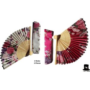 Bob Online – 2 Stuks – 1 x Wit Bloemen Bamboehandwaaier + 1 x Robijn Bloemen Bamboe Opvouwbare Handwaaier – Chinese Handwaaiers – White Bamboo Hand Fan x 1 + Ruby Chinese Bamboo Foldable Hand Fan – Houten Handwaaiers – Feest Decoratieve Handwaaiers