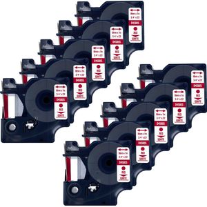 DULA Dymo D1 45805 - S0720850 - Compatible label tape - 10 lettertapes - Rood op wit - 19mm x 7m