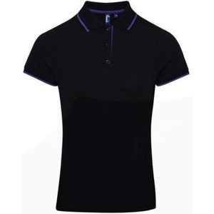 2 x Women's contrast Coolchecker® polo, Kleur Black/ Purple, Maat XS  (2-stuks)