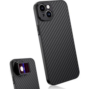 MOJOGEAR 17mm lens case voor iPhone 15 Plus — Schroefdraad voor macrolens, telelens, anamorphic lens of DOF-adapter — Stevig hoesje — Carbon — Zwart