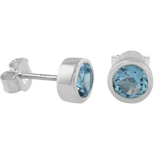 SilverGems Zilveren oorknopjes met ronde facet geslepen Blauwe Topaas edelstenen