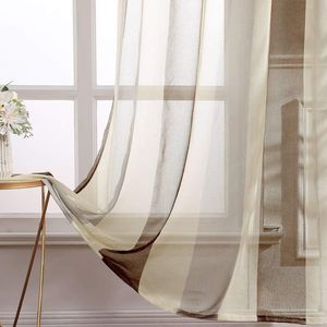 halfdoorzichtig, vintage, decoration curtain ,Set of 2 140 x 175 cm White with Light Brown