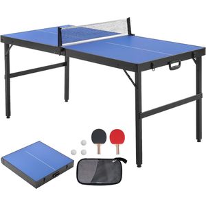 Middelgrote Pingpongtafel, Indoor Mdf, Opvouwbaar, Draagbaar, Tafeltennisspel Set, met Net, 2 Batjes, 3 Balletjes, Draagtas, Handvat, Geen Montage Nodig, Tafeltennis/Mdf