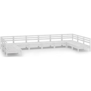vidaXL Loungeset - 10-delig - Massief Grenenhout - Wit Tuinmeubels - Lounge Set - Houten Bank - Granenhout - Buitendecor