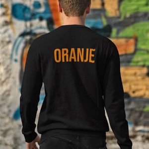 Zwarte EK WK Koningsdag Trui Met Tekst Oranje Back In Oranje - Maat XS - Uniseks Pasvorm - Oranje Feestkleding