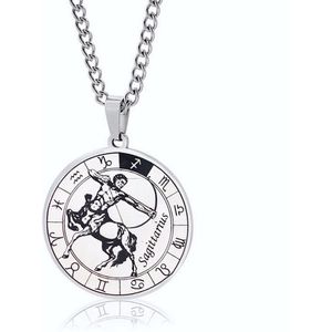 ICYBOY 18K Roestvrije Stalen Ketting Met Ronde Zodiac Sterrenbeeld Pendant [Boogschutter] [60 cm] Silver Plating Stainless Steel Round Horoscope Pendant Necklace