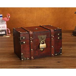 Vintage Houten Opbergdoos - Kleine Piratenkist met Metalen Slot - Antieke Stijl Sieraden Organizer - Handgemaakte Decoratieve Doos - 22x15x13.5cm piratenkist