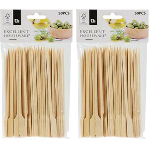 100x Bamboe houten sate prikkers/stokjes 15 cm - BBQ spiezen - Cocktail prikkers