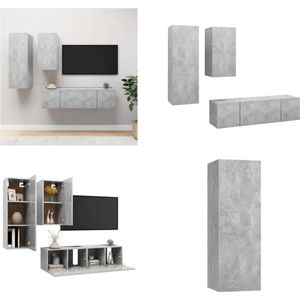vidaXL 4-delige Tv-meubelset spaanplaat betongrijs - Tv-kastenset - Tv-kastensets - Tv-kasten - Tv-meubelset