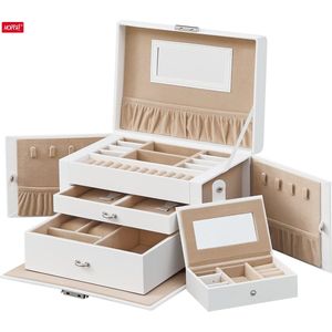 Hoppa! Sieradendoos Met 2 Laden - Wit- Roze - MDF/Fluweel