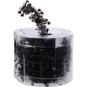 Decoris kerstslinger - 2x st- met sterren - zwart - lametta - 700 cm
